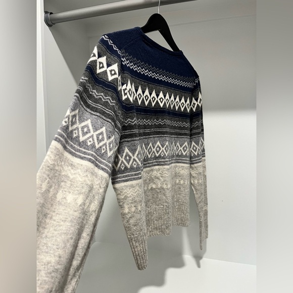 J.Crew Cropped Crewneck Sweater blue fair isle wool blend sweater size XL - Picture 6 of 11